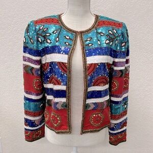 Interlude California Brand Vintage Colorful Sequin & Beading Jacket S